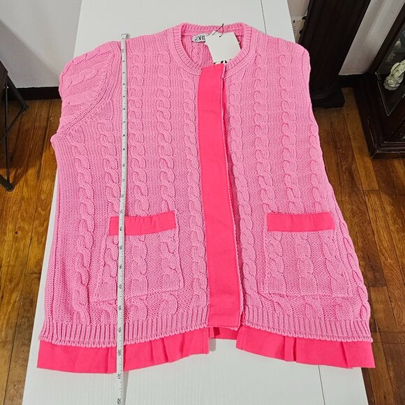 Zara Cable Knit Cardigan -Bubblegum pink/Hot pink - Women's Size M -6427/038/630 - Picture 7 of 9